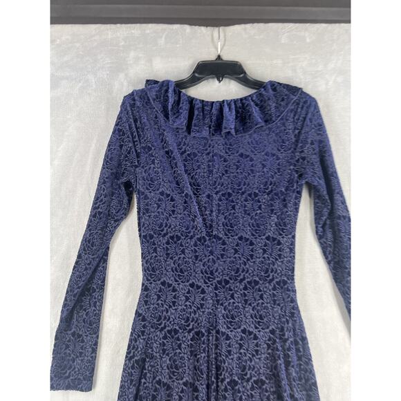 Anthropologie Velvet Ruched Maxi Dress Size Small Blue V-neck - Picture 7 of 11